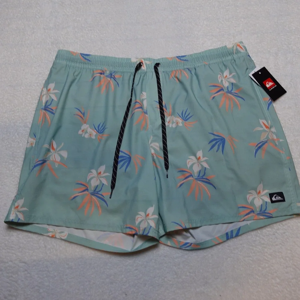 Quiksilver Swim Trunks Men 2XL Jade Grey Tropical Floral Board Shorts QSM15VL049